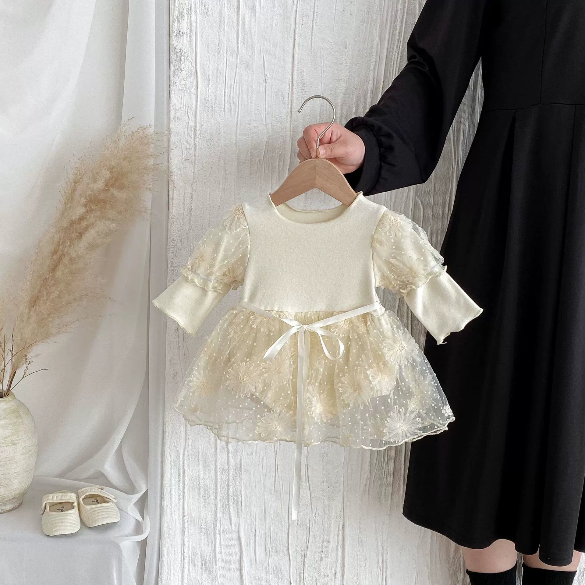 Autumn Arrival Baby Girls Long Sleeves Flowers and Dots Embroidered Pattern Tulle Patchwork Onesies, MyKids-USA®, Baby One-Pieces, MyKids-USA -  -  -  -  -  -  - 