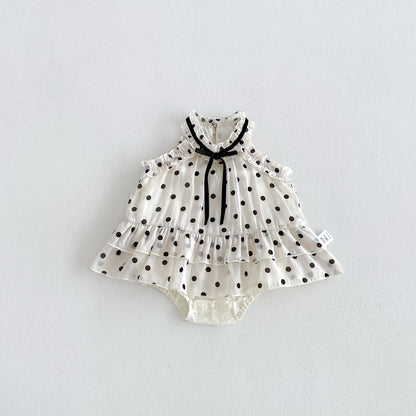 Summer Arrival Baby Girls Cute Beige Sleeveless Polka Dots Pattern Bodysuit