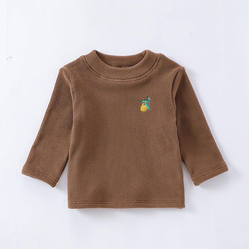 Baby Girls Kids Orlon Fleece Fruit Embroidery Logo Crew Neck Long Sleeve Pullover, MyKids-USA®, Baby & Toddler Outerwear, MyKids-USA - Size/Age - 73 (6-9M) - Color - Brown -  -  - TR2312112310-B