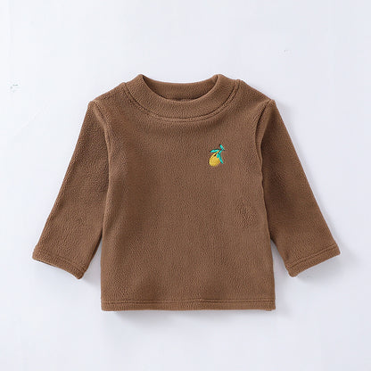 Baby Girls Kids Orlon Fleece Fruit Embroidery Logo Crew Neck Long Sleeve Pullover, MyKids-USA®, Baby & Toddler Outerwear, MyKids-USA - Size/Age - 73 (6-9M) - Color - Brown -  -  - TR2312112310-B