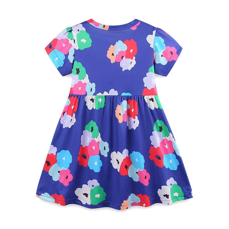 Summer Arrival Colorful Flowers Pattern Short Sleeves Crew Neck Dress for Stylish Girls, MyKids-USA®, Baby & Toddler Dresses, MyKids-USA -  -  -  -  -  -  - 