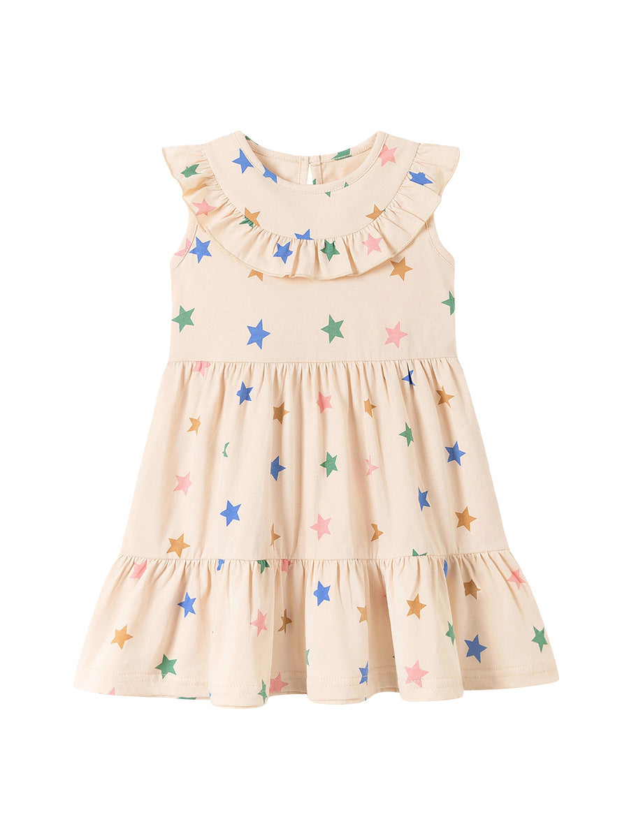 Summer Arrival Stars Pattern Sleeveless Dress for Stylish Girls, MyKids-USA®, Baby & Children's Dresses, MyKids-USA - Size/Age - 90 (12-24M) - Color - Apricot -  -  - TR2604291358-A.