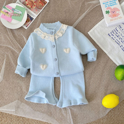 Winter and Autumn Baby Kids Girls Hearts Pattern Long Sleeves Cardigan and Plain Pants Clothing Set, MyKids-USA®, Baby & Toddler Outfits, MyKids-USA - Size/Age - 66 (3-6M) - Color - Blue -  -  - TR2510192141-A