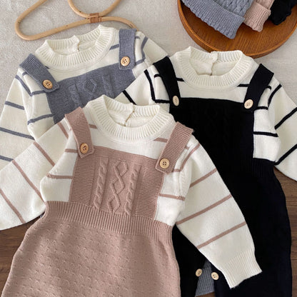 Autumn and Winter Arrival Baby Unisex Long Sleeves Casual Striped Pattern Color Patchwork Knitted Rompers, MyKids-USA®, Baby One-Pieces, MyKids-USA -  -  -  -  -  -  - 