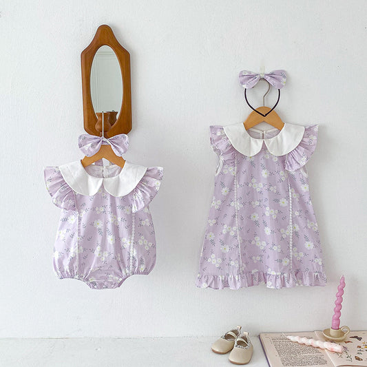Arrival Summer Girls Flowers Pattern Fly Sleeves Peter Pan Collar Onesies And Dress – Sister Matching Clothing Set, MyKids-USA®, Baby & Toddler Dresses, MyKids-USA -  -  -  -  -  -  - 