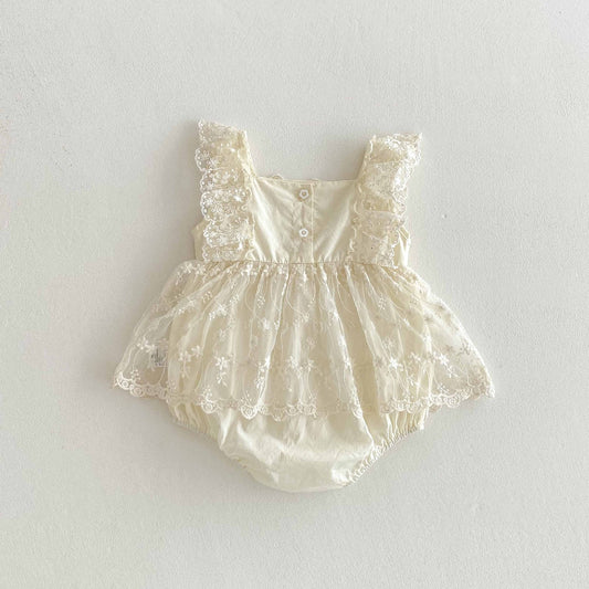 Summer Arrival Baby Girls Cute Beige Sleeveless Flowers Pattern Lace Onesies, MyKids-USA®, Baby One-Pieces, MyKids-USA -  -  -  -  -  -  - 