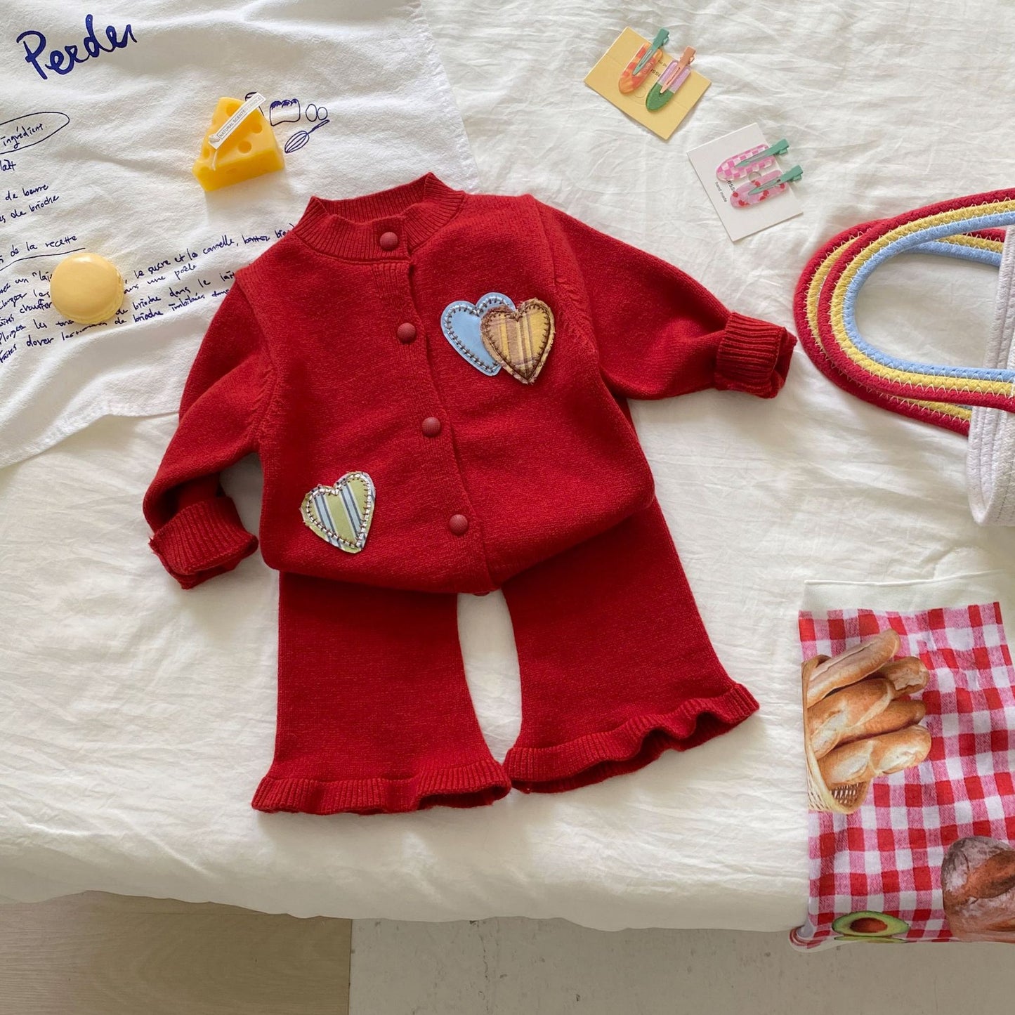 Winter and Autumn Baby Kids Girls Hearts Pattern Long Sleeves Cardigan and Flared Pants Knitted Clothing Set, MyKids-USA®, Baby & Toddler Outfits, MyKids-USA - Size/Age - 66 (3-6M) - Color - Red -  -  - TR2510202348-B