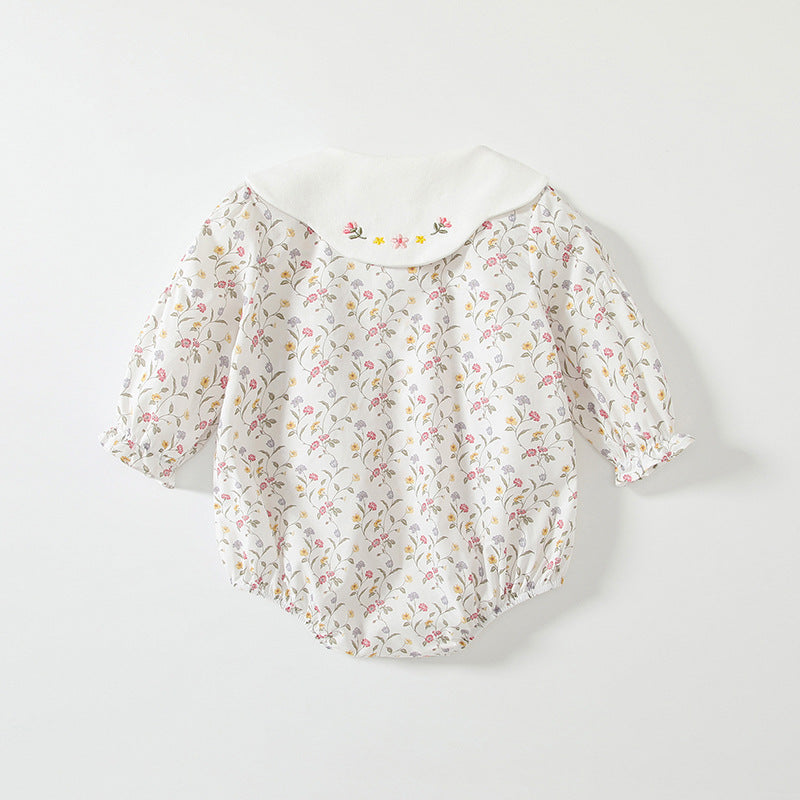 Autumn Hot Selling Baby Girls Floral Pattern Onesies Bodysuits with Embroidery Collar, MyKids-USA®, Baby One-Pieces, MyKids-USA -  -  -  -  -  -  - 