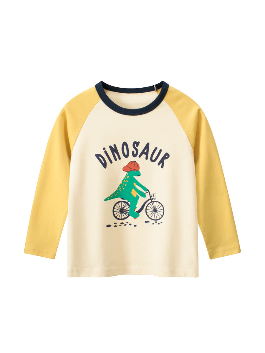Baby Boys Dinosaur Sporting Cartoon Color Patchwork Crew Neck Long Sleeve Pullover