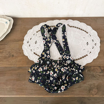 New Arrival Summer Baby Girls Floral Print Strap Overalls Onesies