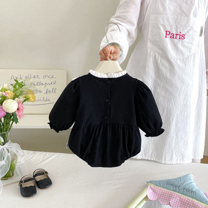 MyKids-USA® Autumn Arrival Baby Girls Long Sleeves Lace Trim Color Patchwork Bodysuit