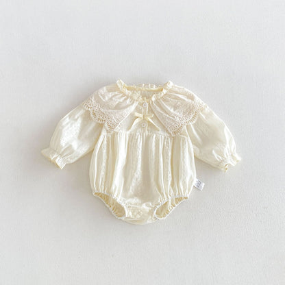 MyKids-USA® Autumn Arrival Baby Girls Long Sleeves Cute Solid Color Lace Trim Bodysuit