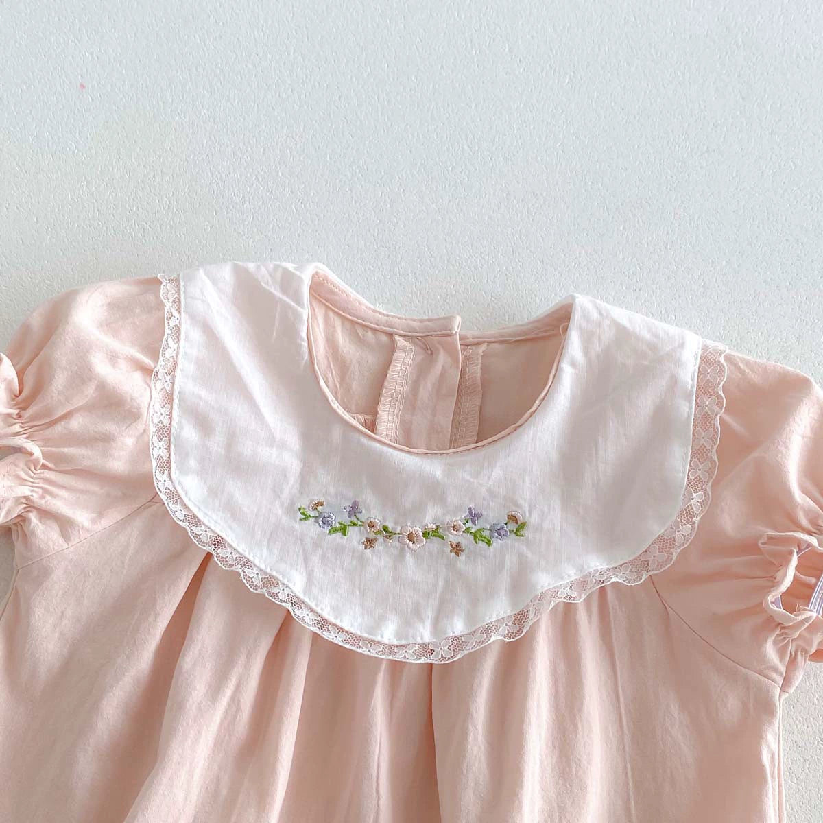 Summer Arrival Baby Girls Color Patchwork Flowers Embroidered Short Sleeves Onesies, MyKids-USA®, Baby One-Pieces, MyKids-USA -  -  -  -  -  -  - 