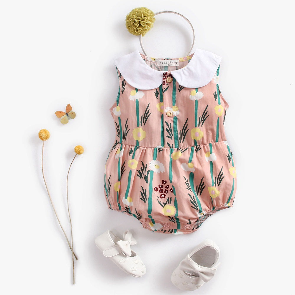 New Arrival Summer Baby Girls Floral Pattern Sleeveless Onesies