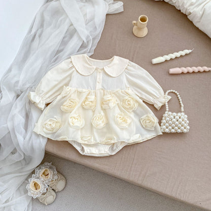 Autumn Arrival Baby Girls Long Sleeves Solid Color 3D Tulle Flowers At MyKids-USA Autumn Arrival Baby Girls Long Sleeves Solid Color 3D Tulle Flowers At MyKids-USA