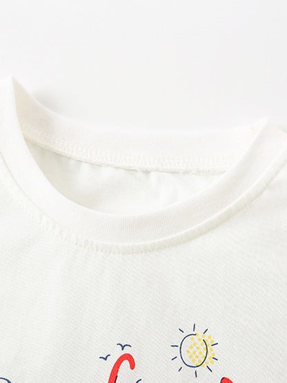 Boys’ Cartoon And Letters Print White T-Shirt In European And American Style, MyKids-USA®, Baby & Toddler Tops, MyKids-USA -  -  -  -  -  -  - 