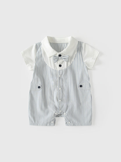 Summer Arrival Baby Boys Short Sleeves Color Patchwork Striped Rompers Bodysuits
