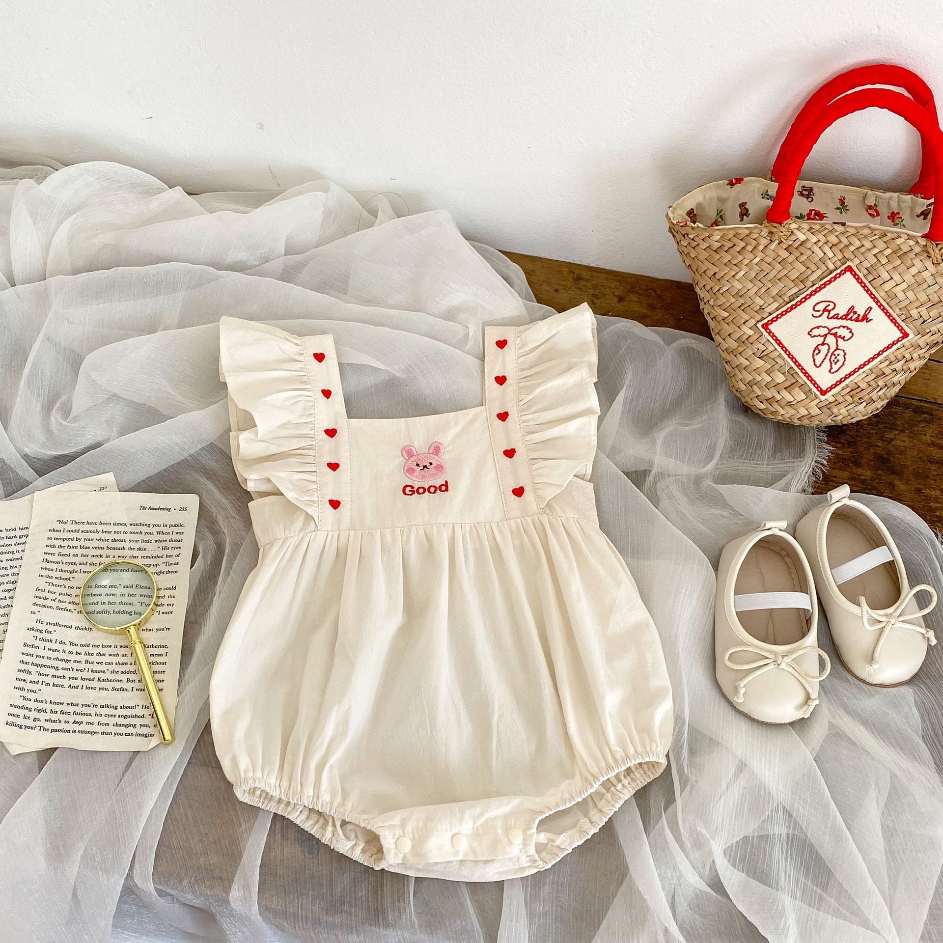 Baby Girl Solid Color Embroidered Design Square Neck Onesies, MyKids-USA®, Baby One-Pieces, MyKids-USA - Size/Age - 66 (3-6M) - Color - Apricot -  -  - JM2305011731-A