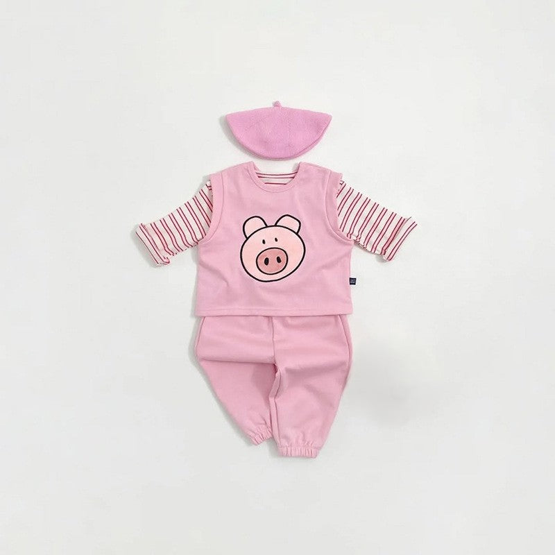 Arrival Autumn Baby Kids Long Sleeves Top, Cartoon Vest and Pants Clothing Set, MyKids-USA®, Baby & Children's Outfits, MyKids-USA - Size/Age - 73 (6-9M) - Color - Pink -  -  - TR2605272354-B.