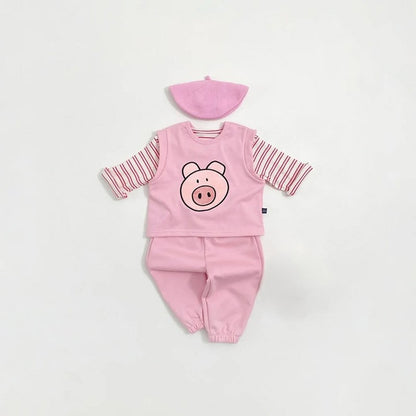 Arrival Autumn Baby Kids Long Sleeves Top, Cartoon Vest and Pants Clothing Set, MyKids-USA®, Baby & Children's Outfits, MyKids-USA - Size/Age - 73 (6-9M) - Color - Pink -  -  - TR2605272354-B.