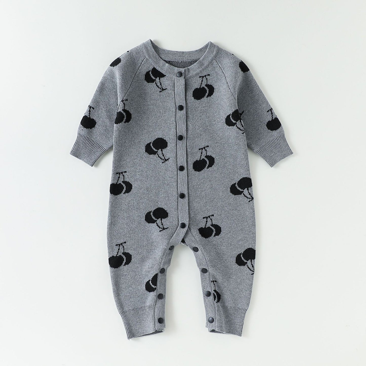 Autumn Arrival Baby Unisex Long Sleeves Cherry Pattern Single Breasted Rompers, MyKids-USA®, Baby One-Pieces, MyKids-USA - Size/Age - 66 (3-6M) - Color - Grey -  -  - TR2509102214-A
