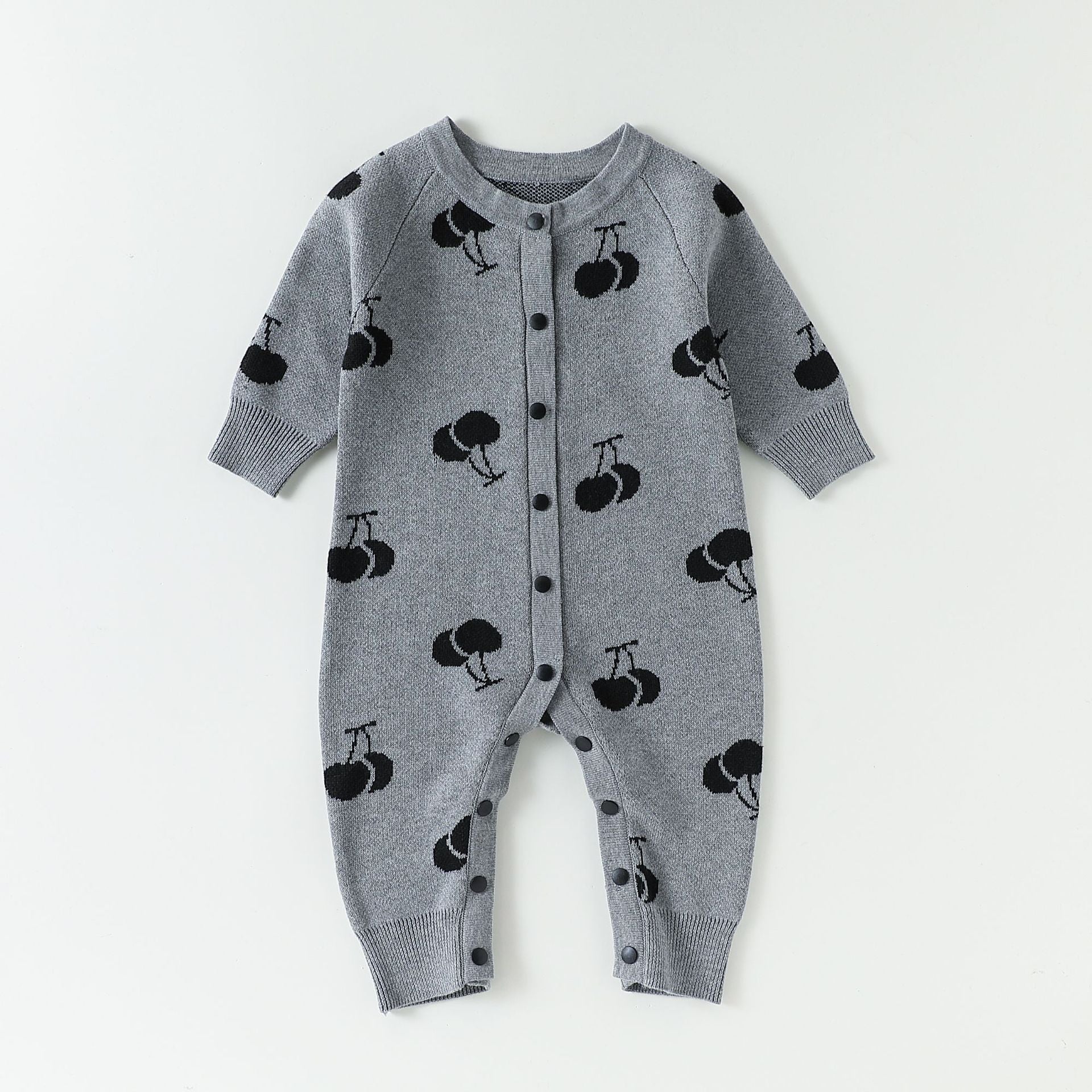 Autumn Arrival Baby Unisex Long Sleeves Cherry Pattern Single Breasted Rompers, MyKids-USA®, Baby One-Pieces, MyKids-USA - Size/Age - 66 (3-6M) - Color - Grey -  -  - TR2509102214-A