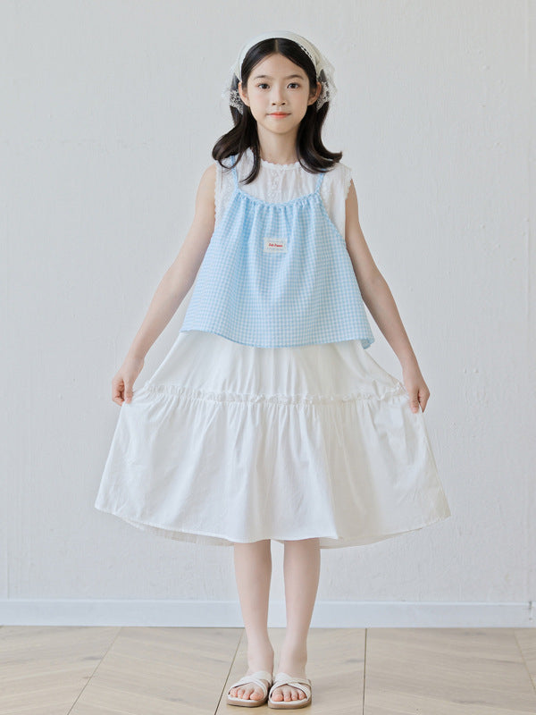 Summer Arrival Sleeveless Plaid Color Patchwork Dress for Stylish Girls