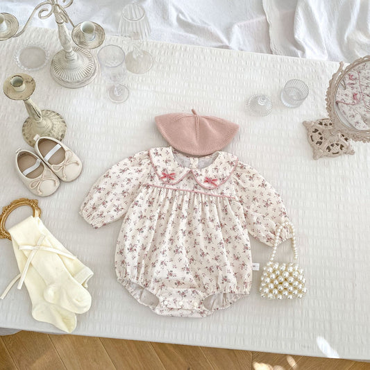 Spring Arrival Baby Girls Long Sleeves Floral Print Peter Pan Collar Onesies Bodysuits, MyKids-USA®, Baby One-Pieces, MyKids-USA -  -  -  -  -  -  - 