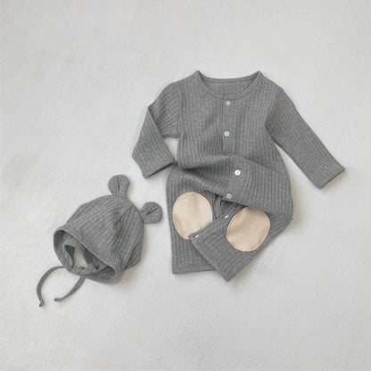 Arrival Winter and Autumn Baby Unisex Color Patchwork Long Sleeves Single Breasted Rompers with Hat, MyKids-USA®, Bodysuits, MyKids-USA - Size/Age - 66 (3-6M) - Color - Grey -  -  - TR2601071116-B.