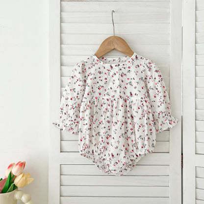 Spring Baby Girls French-style Floral Print Long-sleeved Onesies and Dress – Princess Sister Matching Set, MyKids-USA®, Baby & Toddler Outfits, MyKids-USA -  -  -  -  -  -  - 