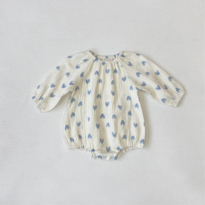 Summer and Autumn Arrival Baby Girls Long Sleeves Hearts Pattern Thin Bodysuit