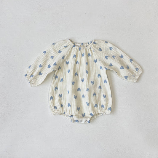 Summer and Autumn Arrival Baby Girls Long Sleeves Hearts Pattern Thin Bodysuit
