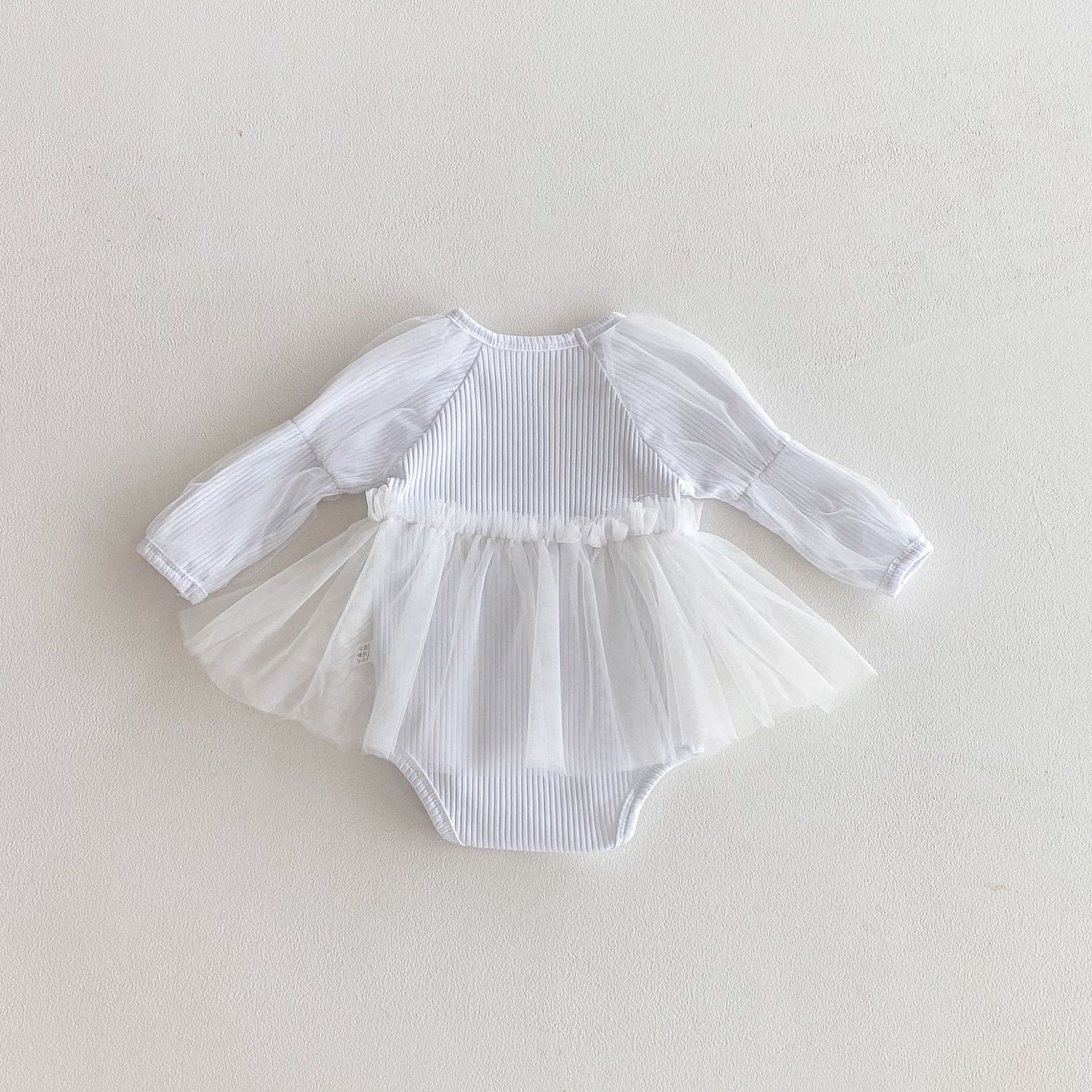 Autumn Arrival Baby Girls Long Sleeves Tulle Patchwork Solid Color Onesies, MyKids-USA®, Baby One-Pieces, MyKids-USA - Size/Age - 66 (3-6M) - Color - Beige -  -  - TR2511042358-A