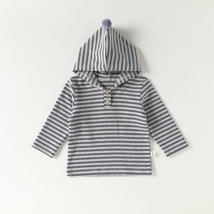 Autumn Arrival Baby Kids Unisex Striped Pattern Long Sleeves Hooded Top, MyKids-USA®, Hoodies, MyKids-USA - Size/Age - 73 (6-9M) - Color - Grey -  -  - TR2509272351-B