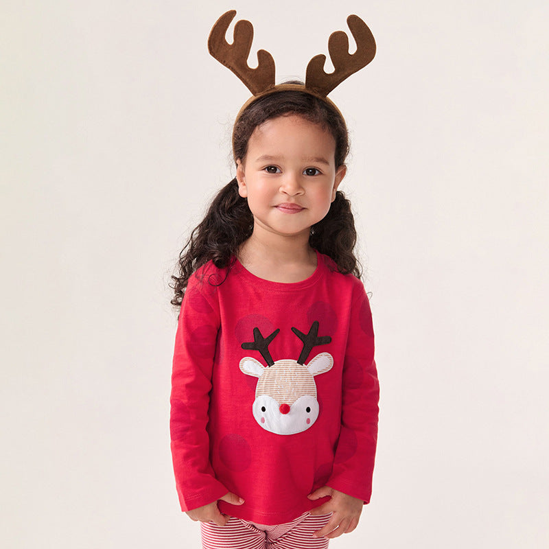 Spring and Autumn Girls Christmas Cartoon Pattern Sweatshirt and Striped Pants Clothing Set, MyKids-USA®, Baby & Toddler Outfits, MyKids-USA - Size/Age - 90 (12-24M) - Color - Red -  -  - TR2507151935-A