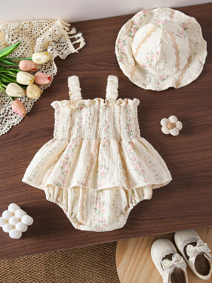 MyKids-USA® Design Baby Kids Girls Sleeveless Flowers Pattern Bodysuit with Hat