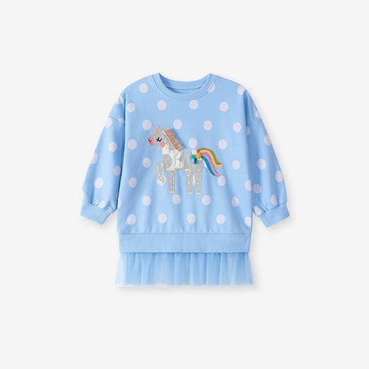 Spring and Autumn Girls Animals Cartoon and Polka Dots Pattern Long Sleeves Tulle Patchwork Sweatshirt and Plain Pants Clothing Set, MyKids-USA®, Baby & Toddler Outfits, MyKids-USA -  -  -  -  -  -  - 