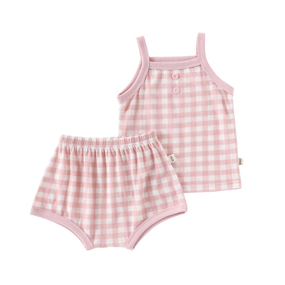Design Summer Baby Kids Girls Sleeveless Plaid Vest with Shorts Set, MyKids-USA®, Baby & Children's Outfits, MyKids-USA - Size/Age - 73 (6-9M) - Color - Pink -  -  - TR2606012328-B.
