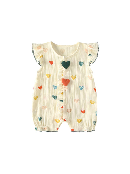 Summer Arrival Baby Girls Fly Sleeves Hearts Pattern Rompers Bodysuits