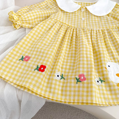MyKids-USA® Baby Long Sleeves Cute Flowers Embroidered Dress