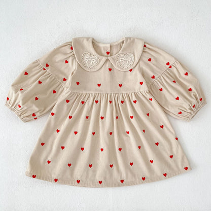 MyKids-USA® Autumn Arrival Baby Kids Girls Long Sleeves Cute Hearts Printed Dress