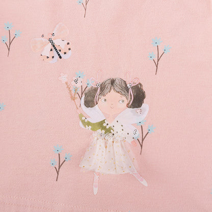 Summer Arrival Cartoon and Flowers Pattern Short Sleeves Dress for Stylish Girls