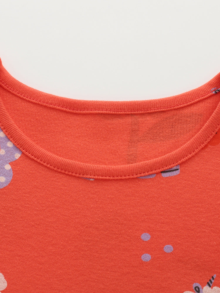 Summer Baby Kids Girls Short Sleeves Flowers and Cartoon Pattern Dress