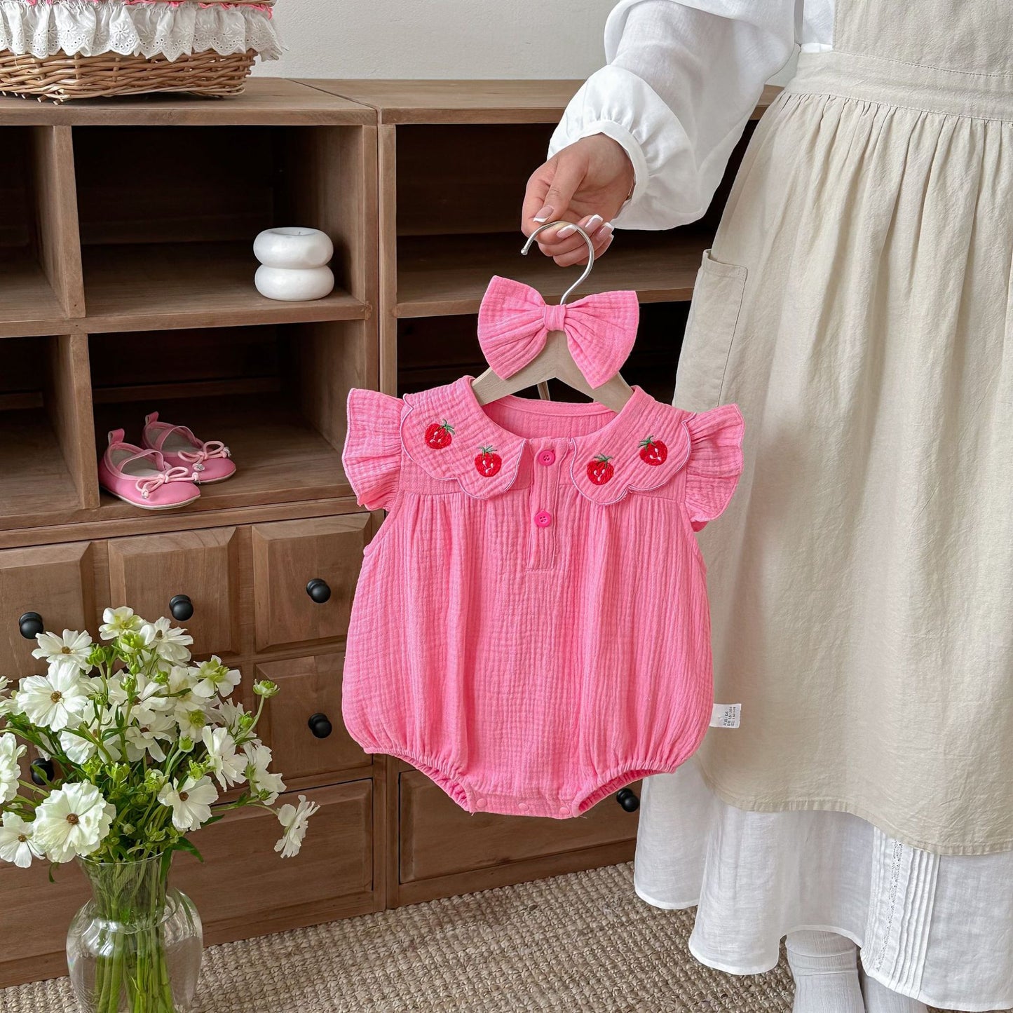 Summer Arrival Baby Girls Fly Sleeves Strawberry Embroidered Pattern Bodysuit, MyKids-USA®, Baby & Children's One-Pieces, MyKids-USA -  -  -  -  -  -  - .