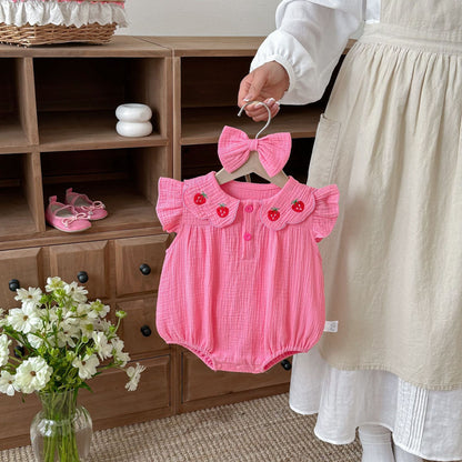 Summer Arrival Baby Girls Fly Sleeves Strawberry Embroidered Pattern Bodysuit, MyKids-USA®, Baby & Children's One-Pieces, MyKids-USA -  -  -  -  -  -  - .