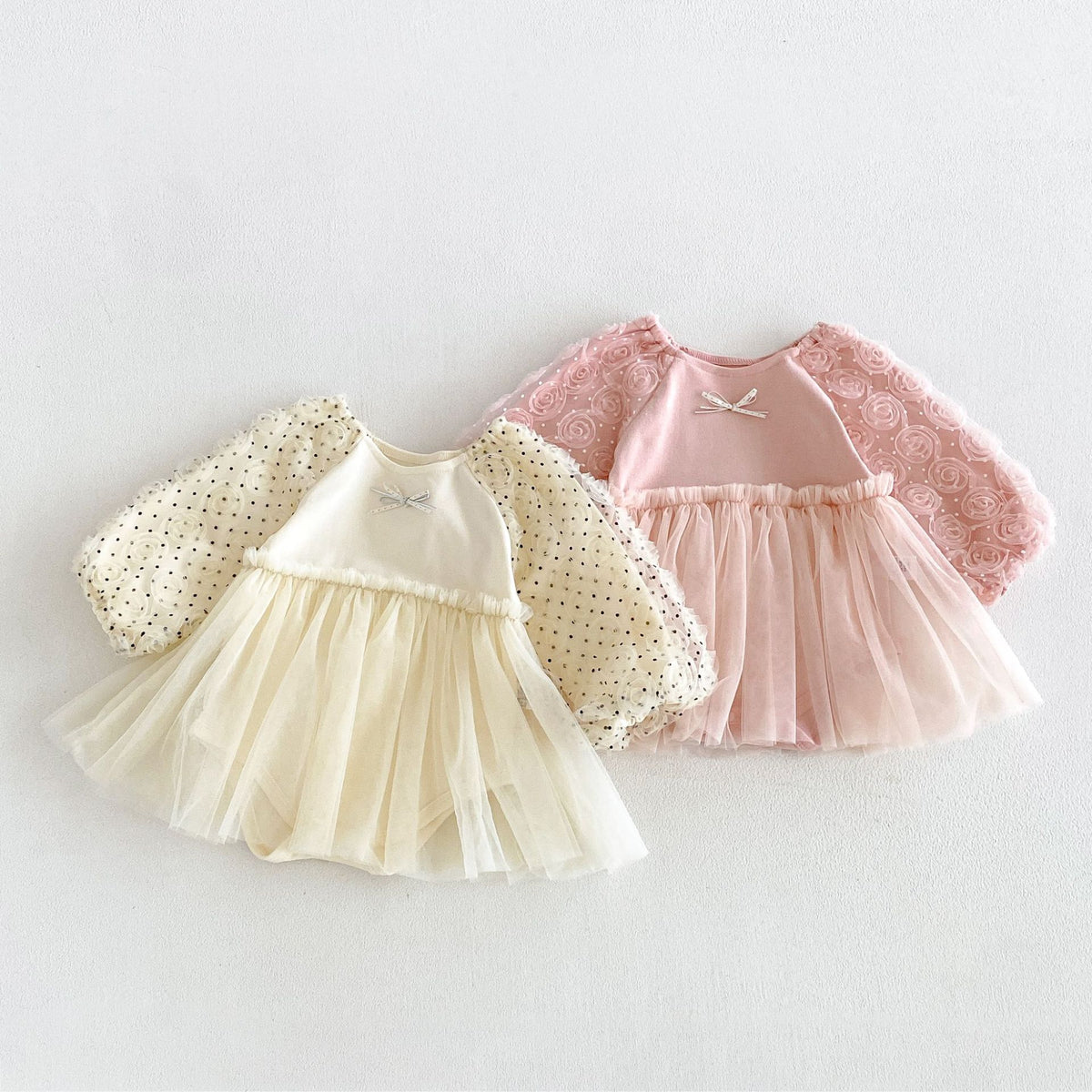 MyKids-USA® Autumn Arrival Baby Girls Long Sleeves Cute Tulle Patchwork Bodysuit Dress