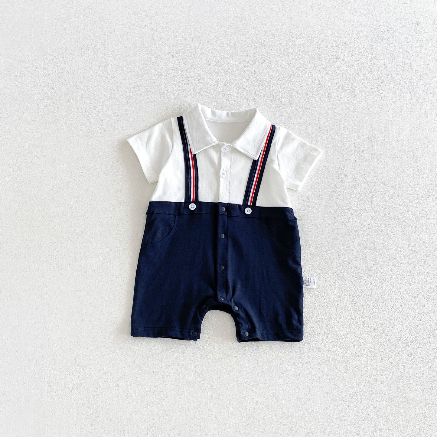 Summer Arrival Baby Boys Short Sleeves Color Patchwork Rompers Bodysuits