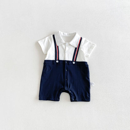 Summer Arrival Baby Boys Short Sleeves Color Patchwork Rompers Bodysuits