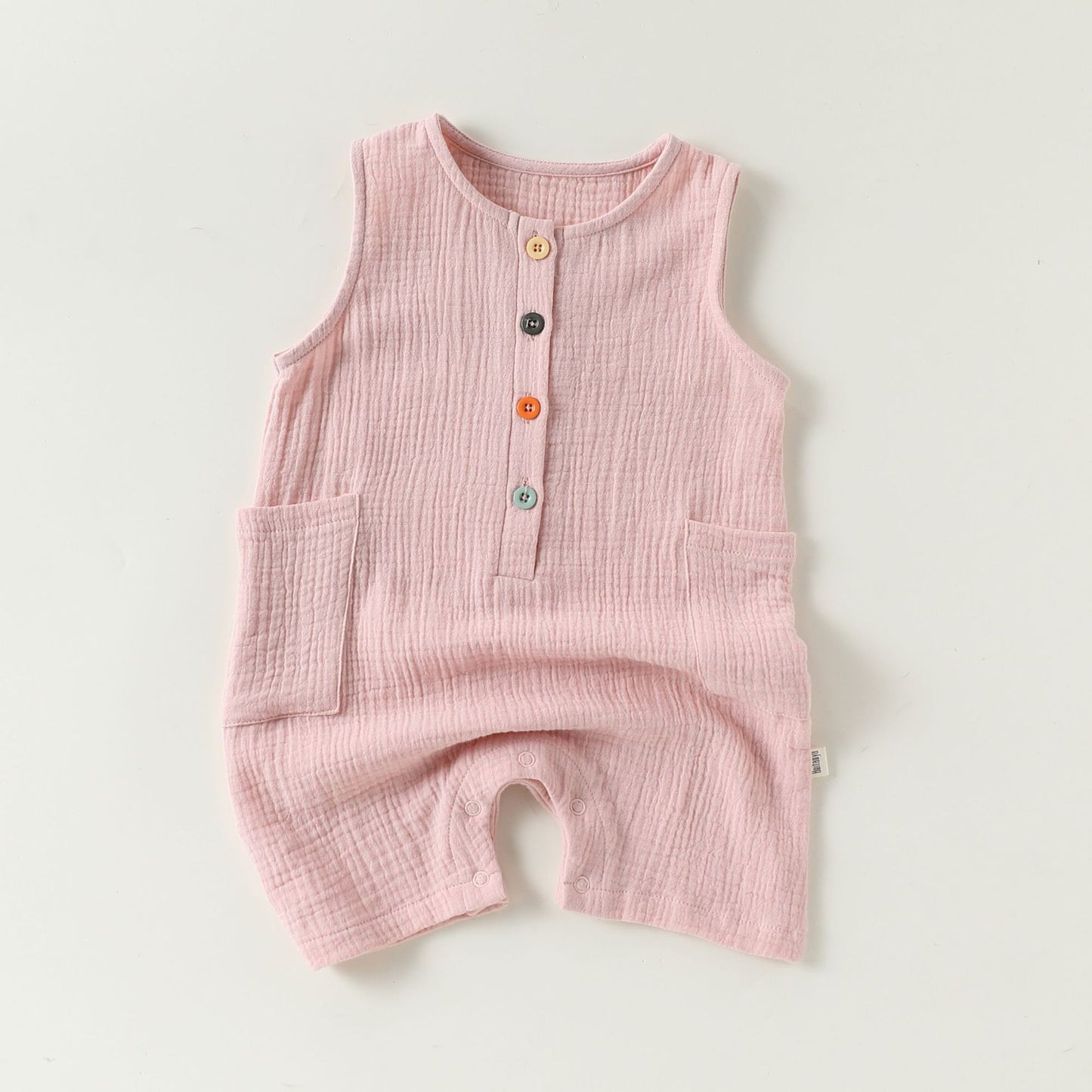 Summer Arrival Baby Unisex Sleeveless Colorful Button Rompers Bodysuits, MyKids-USA®, Bodysuits, MyKids-USA - Size/Age - 66 (3-6M) - Color - Pink -  -  - TR2604272355-D.