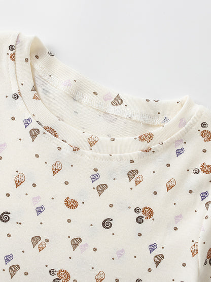 Summer Baby Kids Girls Short Sleeves Shells Pattern Dress